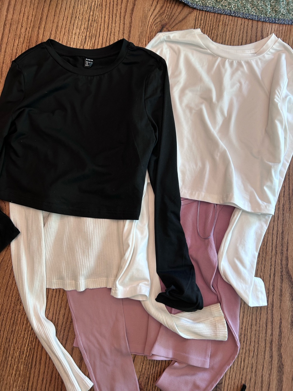 Four Long Sleeve crop Tops - Mauve, black, & White
